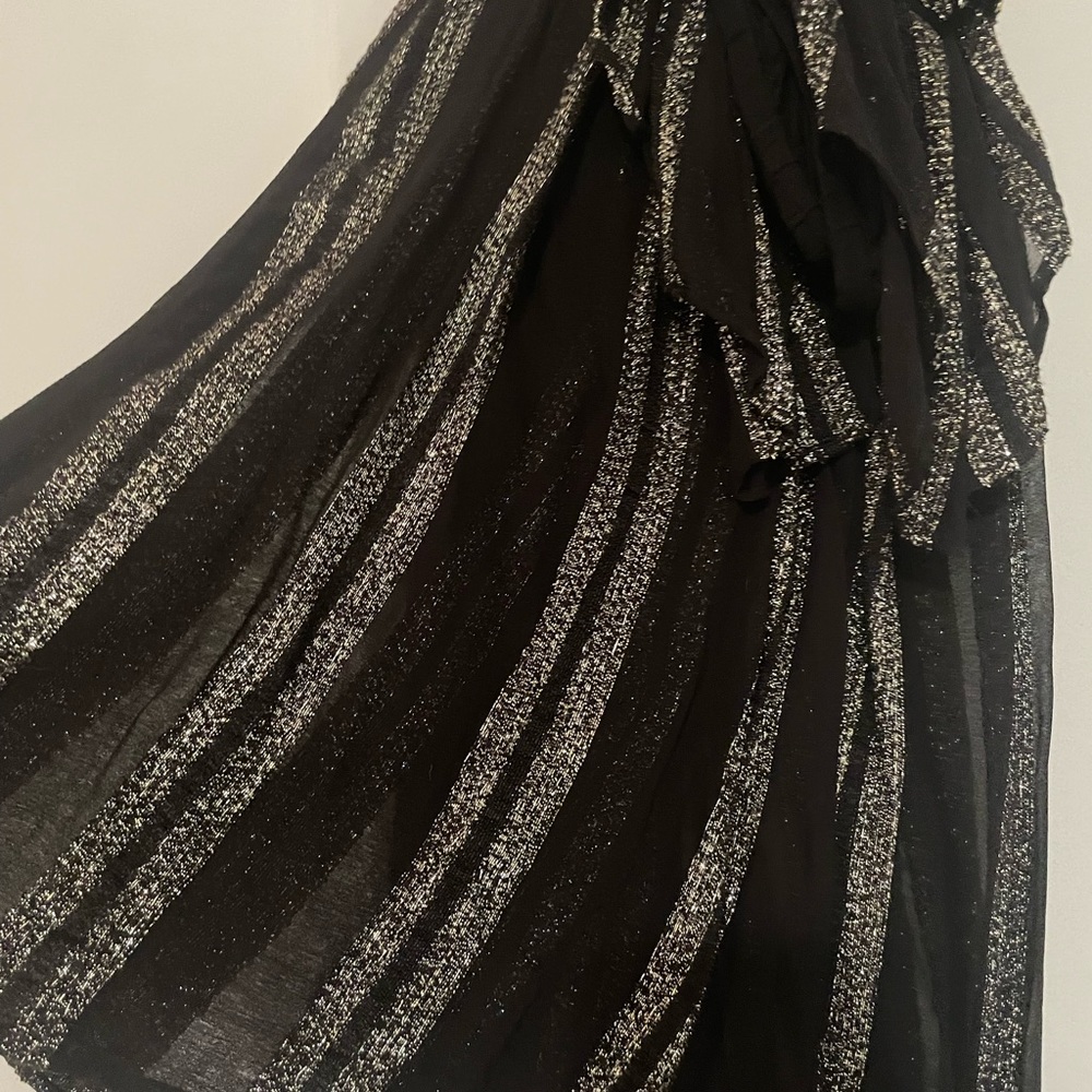 Free People Maxi Skirt Set Chiffon Metallic Stripe Strapless Elastic black